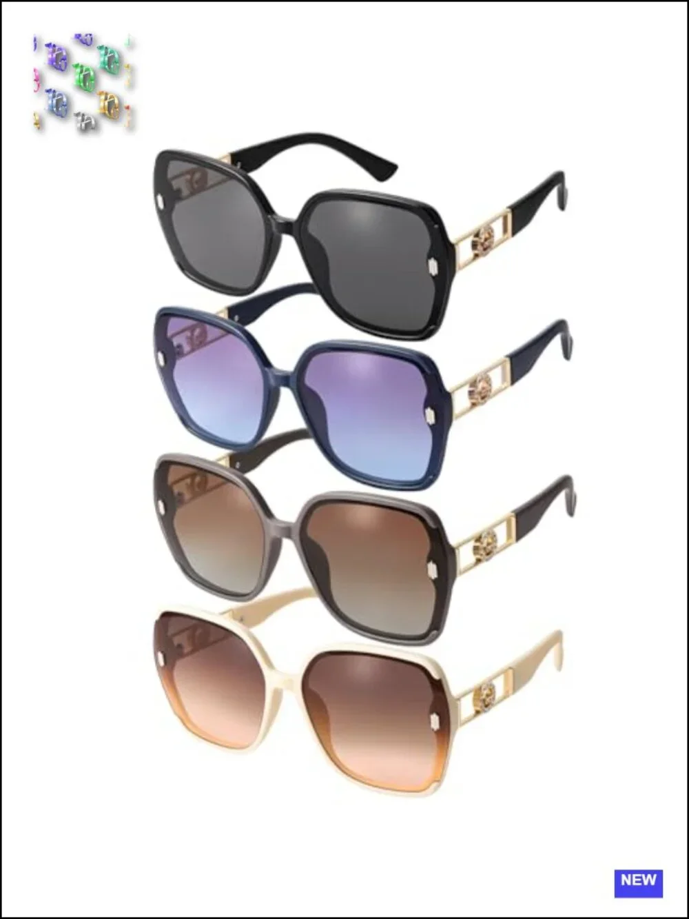 Retro 70s Oversized Square Sunglasses Women UV400 Protection Shades 4 Pack